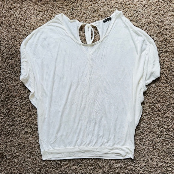 Venus Short Sleeve Top Cold Shoulder Tie Neutral Shirt Blouse Large L Solid - Picture 10 of 12